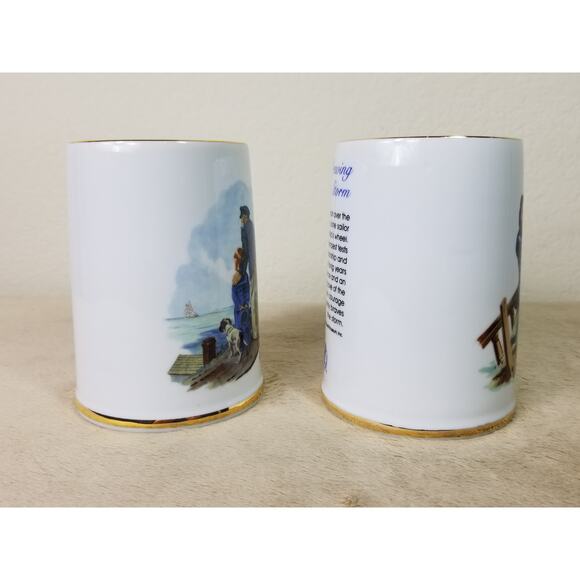 Norman Rockwell Coffee Mug Tea Cup 4 1/2" Gold Trim 1985 Drinkware 11oz x2 - Picture 9 of 12